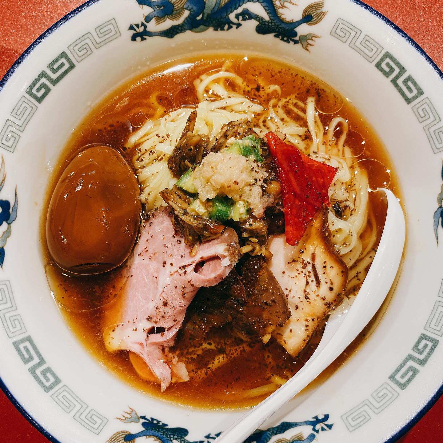 入谷のラーメン屋、Craft Ramen Bitのさっぱりキノコ冷製麺(味玉トッピング)
