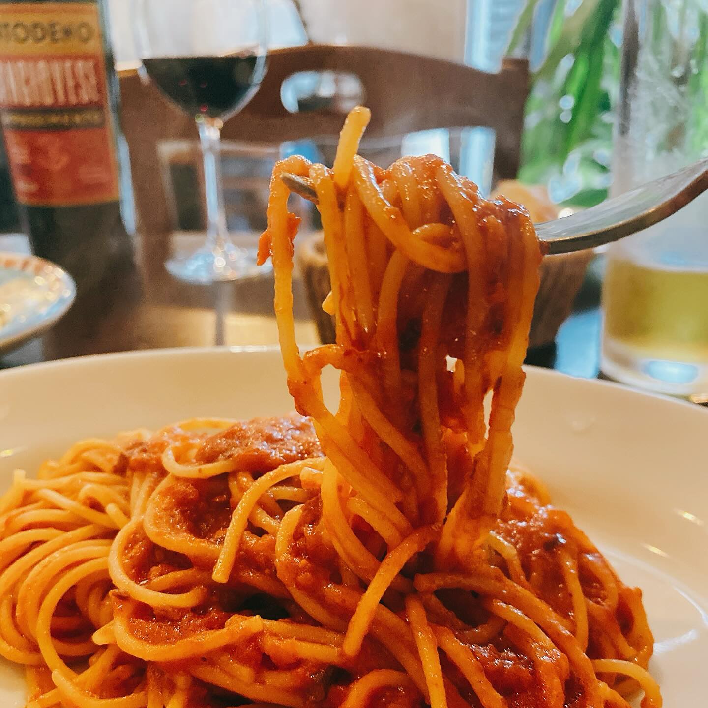 入谷のイタリアン、Al CovoのランチコースA ンドゥイヤのトマトソースパスタ
